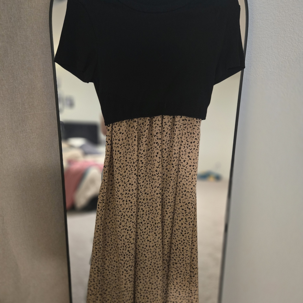 Maternity Nursing Black and Tan Leopard Print Dress